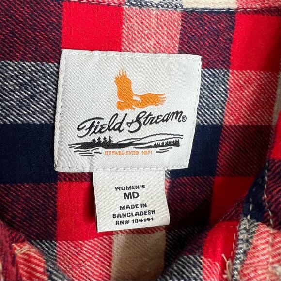 Field & Stream red plaid check flannel long sleeve button down shirt women's M - Picture 5 of 7